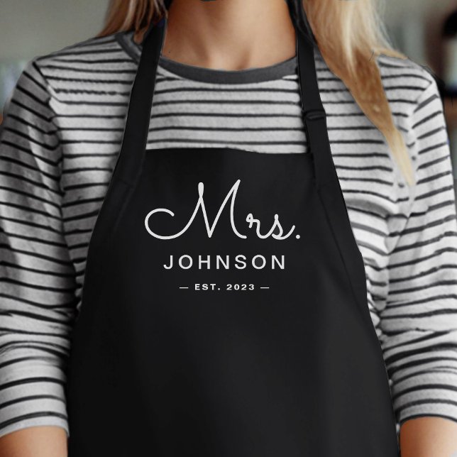 Tablier Mariée nouvellement mariée Noire personnalisée Mme (Créateur téléchargé)