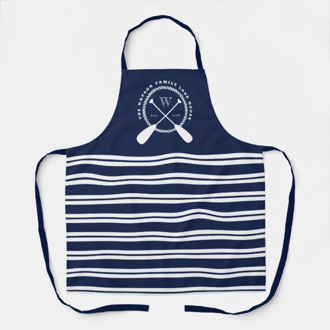Tablier Marine Bleu Blanc Nautique Maison du lac Monogramm (Recto)