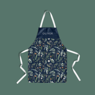 Tablier Marine bleu botanique élégant cadeau de famille mo
