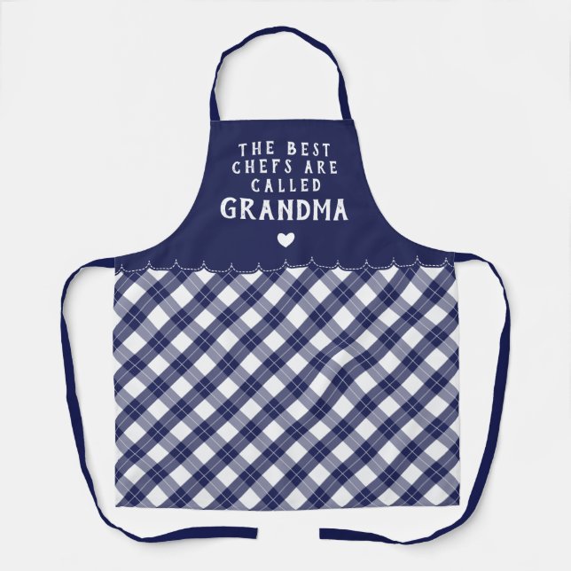 Tablier Marine Blue Grand-mère Meilleur Chef Coeur & Plaid (Recto)