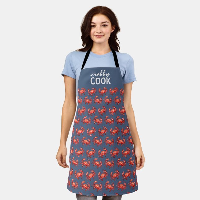 Tablier Marine Crabby Cuisinier Crabe Motif Funny (Porté)