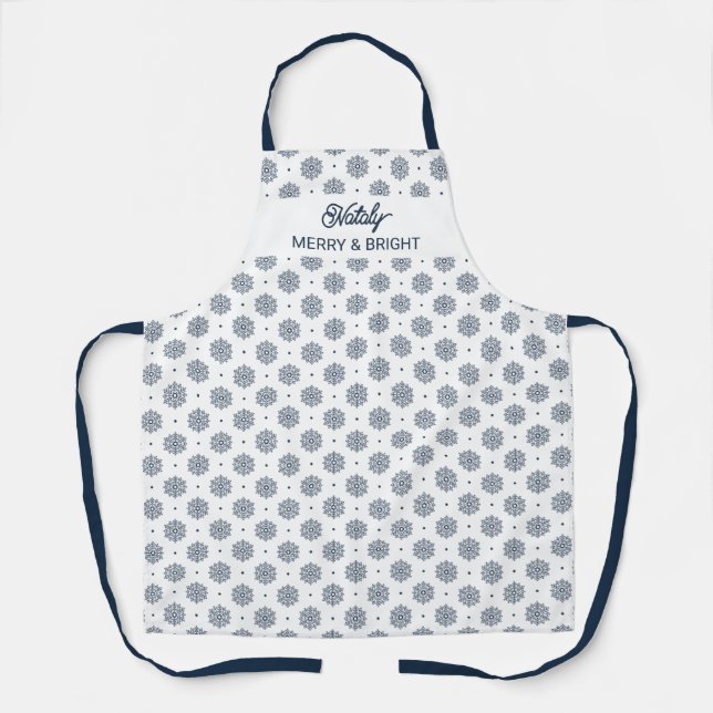 Tablier Marque moderne Elegant Blue Snowflakes Noël (Recto)