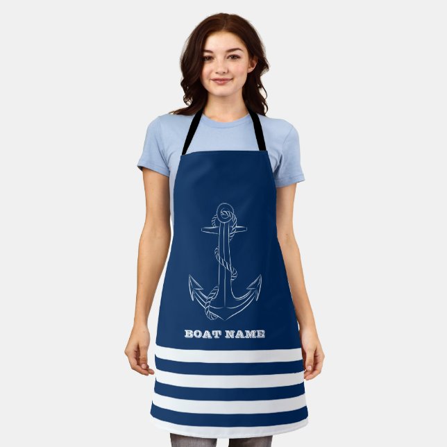 Tablier Marque, Nautique, Ancre Marine Bleu rayé (Porté)