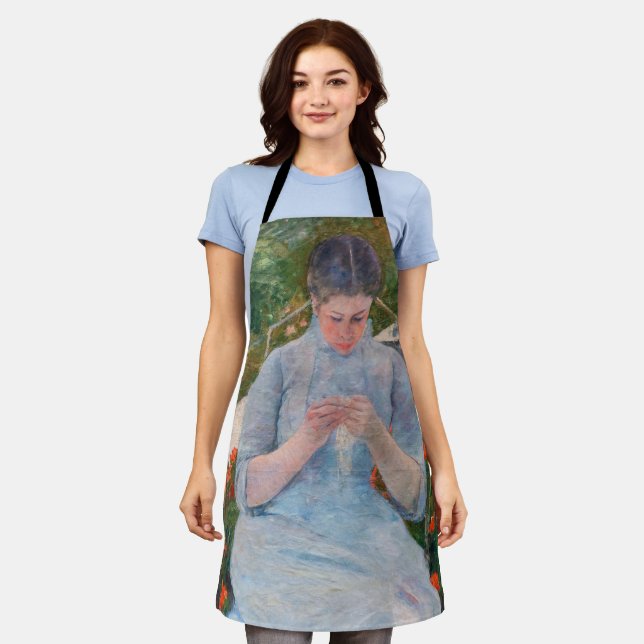Tablier Mary Cassatt - Fille couture dans un jardin (Porté)