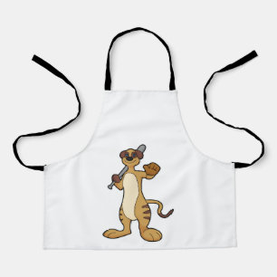 Tablier Meerkat comme joueur de baseball avec batte de bas
