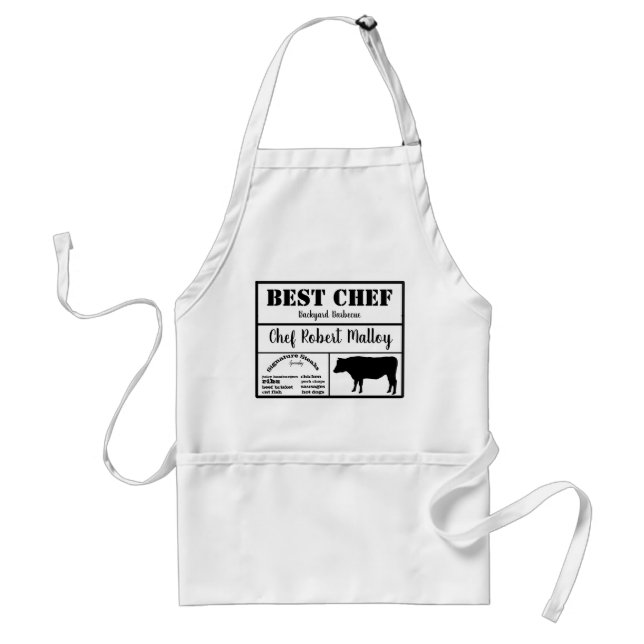 Tablier Meilleur Chef Barbecue Texte Steer Silhouette Noir (Devant)