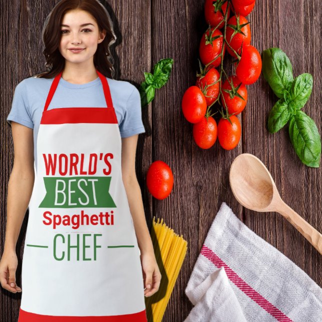 Tablier Meilleur chef de spaghetti du monde - rouge blanc  (Créateur téléchargé)