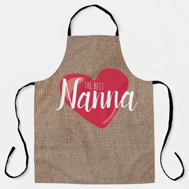 Tablier Meilleur Nanna Faux Burlap Red Heart Texte personn (Recto)