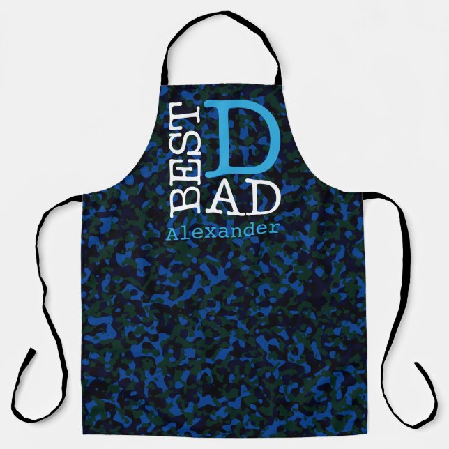 Tablier Meilleur papa Camouflage bleu Nom Personnalisé (Recto)