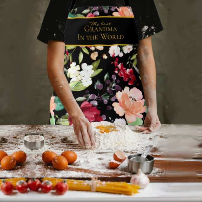 Tablier Meilleure grand-mère au monde | Élégant floral noi (Créateur téléchargé)