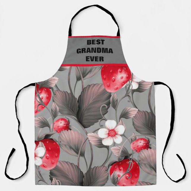 Tablier Meilleure grand-mère jamais Apron Rouge et gris fr (Recto)