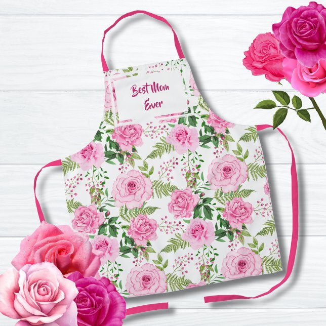 Tablier Meilleure maman jamais belle rose Aquarelle Roses (Créateur téléchargé)