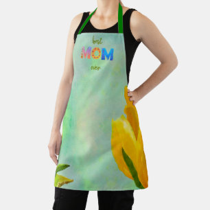Tablier Meilleure Maman Jamais ! Tulipes d'aquarelle jaune