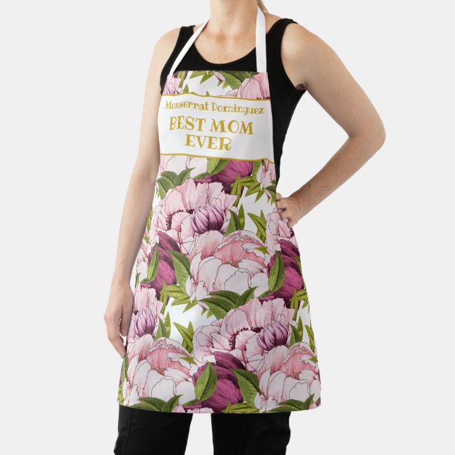 Tablier Meilleure Maman Jour Personnalisé Gold Nom Peony r (Insitu)