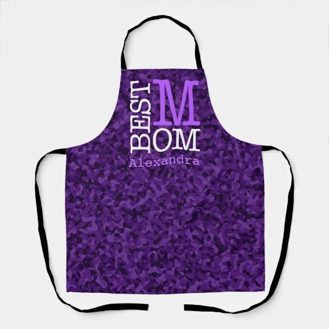 Tablier Meilleure maman Purple Camouflage Nom Personnalisé (Recto)