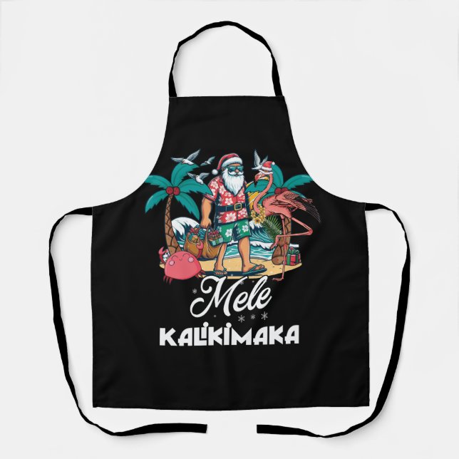 Tablier Mele Kalikimaka Père Noël Flamant rose Noël tropic (Recto)