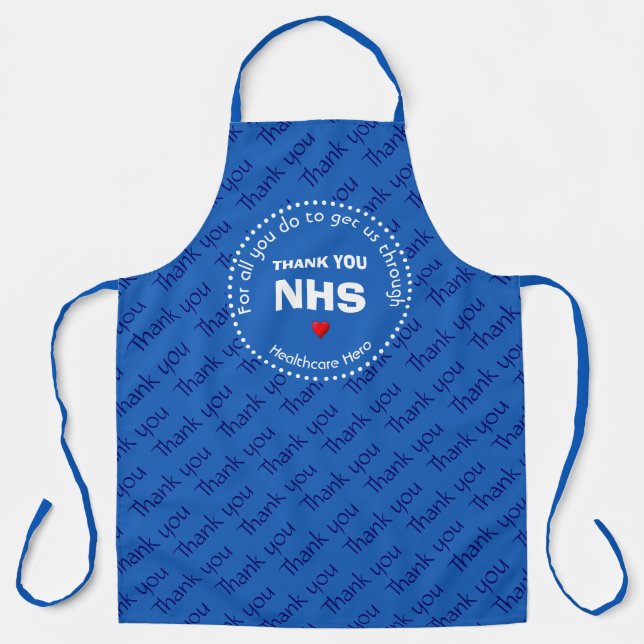 Tablier MERCI NHS | Héros de la santé | BLEU personnalisé (Recto)