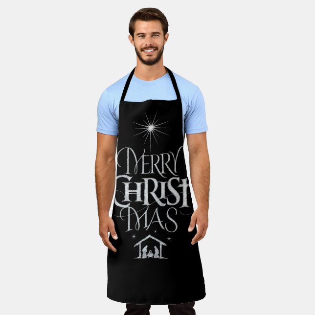 Tablier Merry CHRISTmas Christian Chalk Calligraphie Noir (Porté)