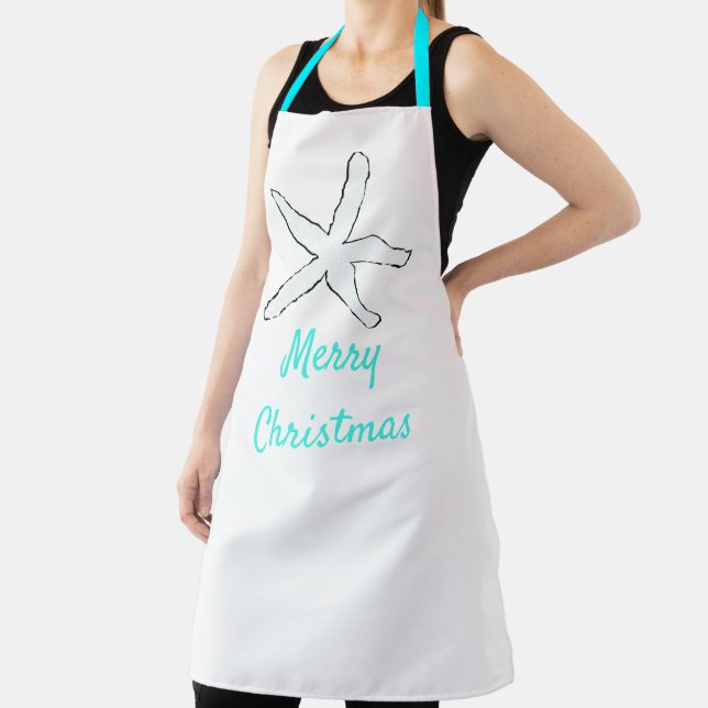 Tablier Merry Christmas Pastel Turquoise Blue Starfish Cut (Insitu)