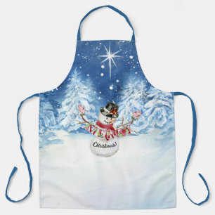 Tablier Merry Christmas Snowman Star Night Snewing Trees