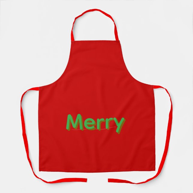 Tablier Merry Green Name on Red (Recto)