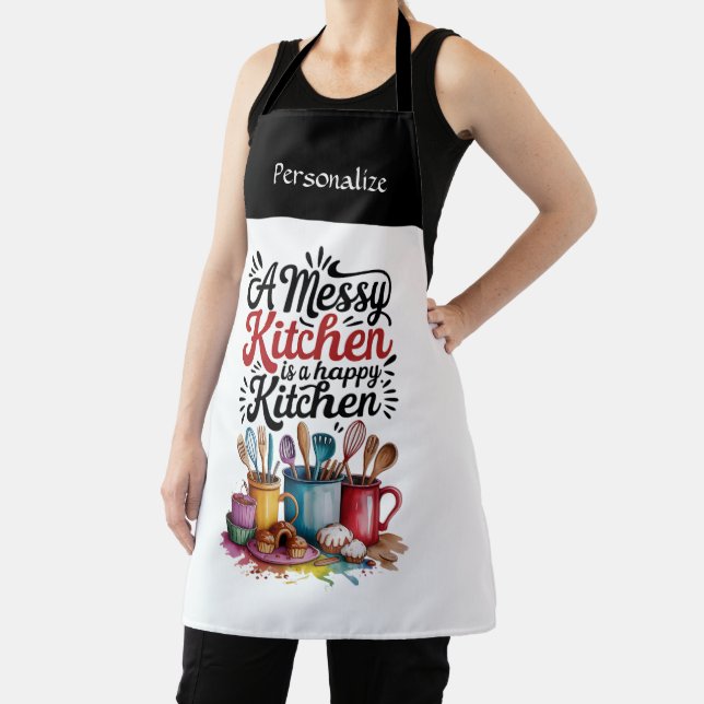 Tablier Messy Kitchen Happy Kitchen Funny Quote Humor Name (Insitu)
