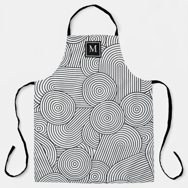 Tablier Mi-siècle moderne noir blanc Monogramme initial (Recto)