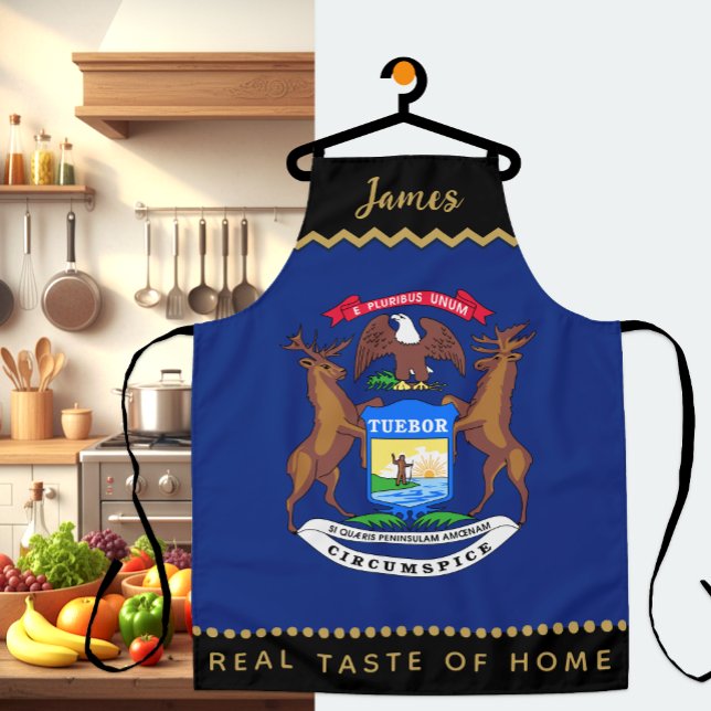 Tablier Michigan Drapeau Chefs Apron, Michigan Apron (Patriotic Michigan Chefs Apron / name)