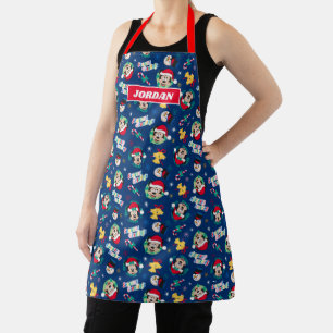 Tablier Mickey & Minnie   Motif Bonnes Fêtes bleues