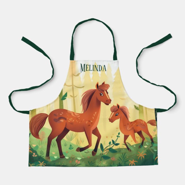 Tablier mignon cheval amoureux ajouter nom enfants (Recto)