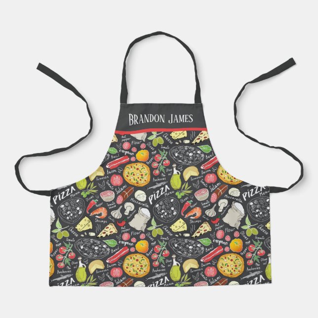 Tablier mignon enfants pizza cuisson ajouter nom (Recto)