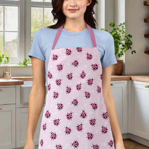 Tablier Mignon motif coccinelle rose à pois et coeurs