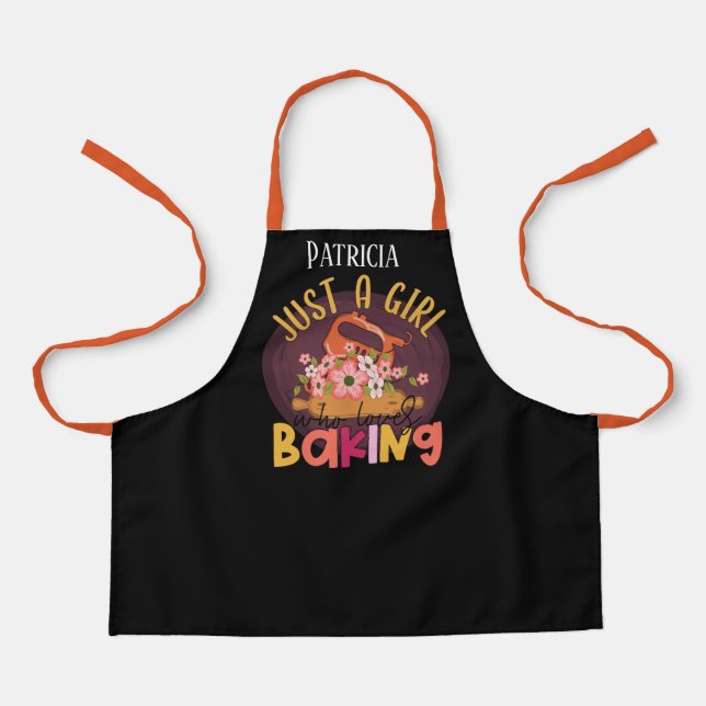 Tablier Mignonne fille aime la cuisson nom d'ajout (Recto)