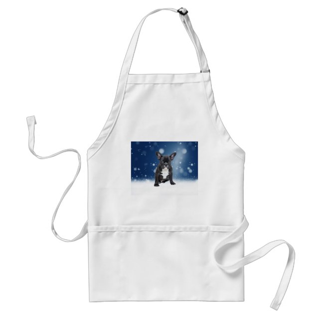 Tablier Mignonne French Bulldog Etoiles de neige Bleu Noël (Devant)