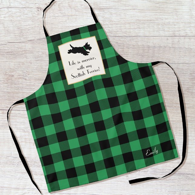 Tablier Mignonne Scottie Chien Buffalo Plaid Green (Créateur téléchargé)