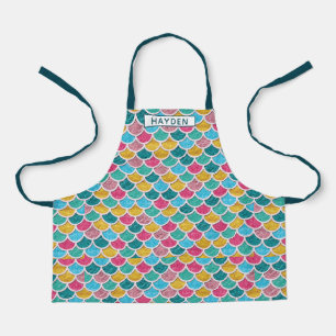 Tablier Mignonne sirène colorée Échelles Nom du monogramme