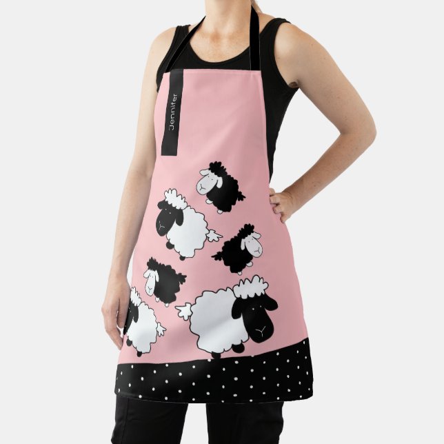 Tablier Mignons Sheeps Illustration Noir et blanc sur Blus (Insitu)