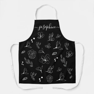 Tablier Minimal moderne noir blanc floral personnalisé