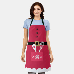 Tablier Mme Claus Apron Fake Pocket Avec Cuillère Et Whisk