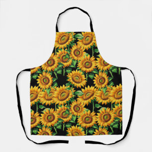 Tablier Modèle de Cottagecore à Fleur de Tournesol Noir