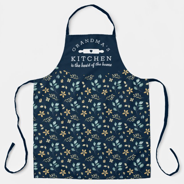 Tablier Modèle floral bleu de la cuisine de grand-mère (Recto)