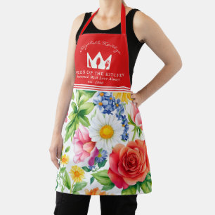 Tablier Modèle floral coloré Reine de la cuisine