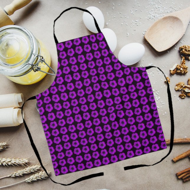 Tablier Modèle floral de géranium violet sur noir (In Situ Kitchen)