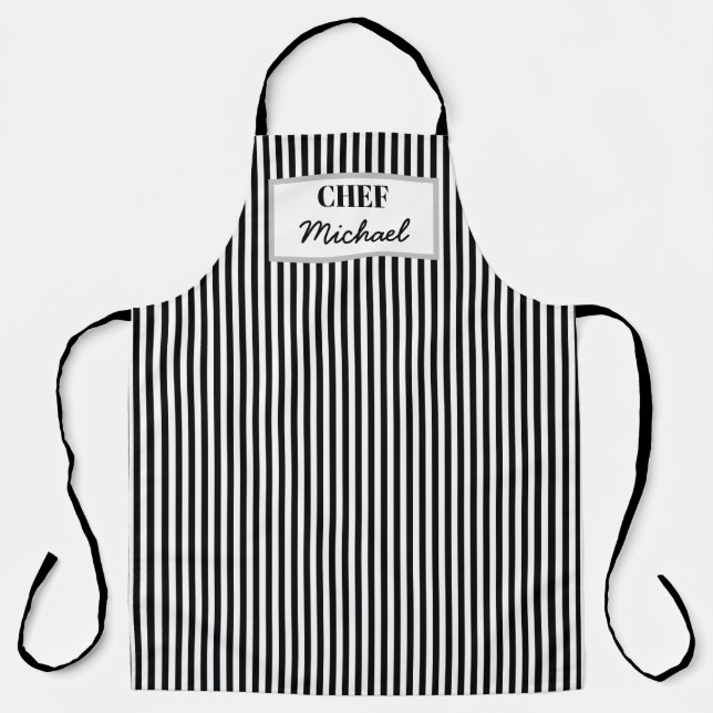 Tablier Modern Custom Personalized Chef Black Striped (Recto)