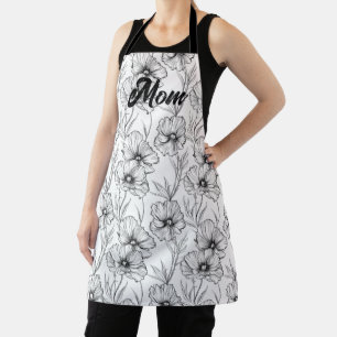 Tablier Moderne Black et blanc Floral Maman personnalisée