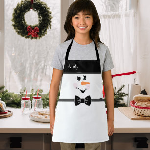 Tablier Moderne Cute Custom Snowman visage Black Bow Crava