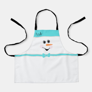 Tablier Moderne Cute Custom Snowman visage Turquoise Bow