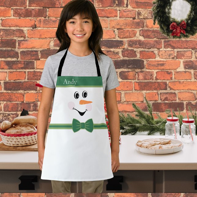 Tablier Moderne mignon Custom Snowman visage Vert Casquett (Créateur téléchargé)