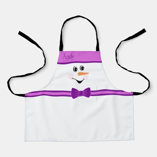 Tablier Moderne mignon Snowman Personnalisé Visage Purple  (Recto)