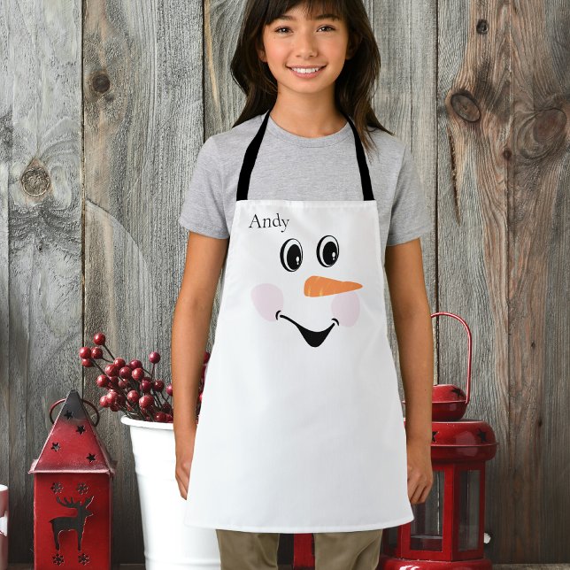 Tablier Moderne mignonne Custom Snowman visage souriant (Créateur téléchargé)